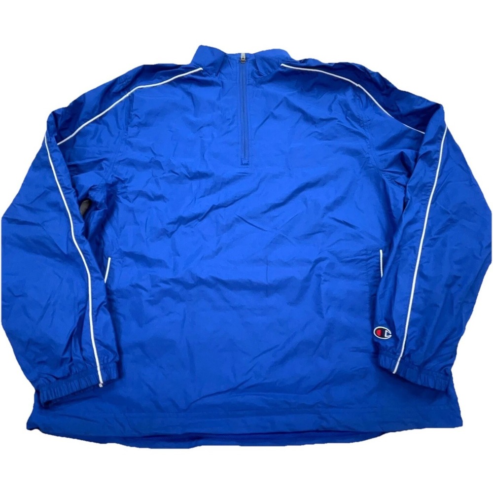 Champion Jacket Men Large Blue Windbreaker Warm Up Track Suit Pull Over Golf *